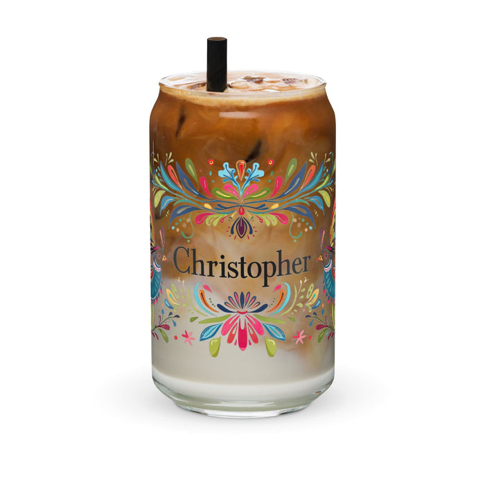 Christopher Exclusive Name Art Piece Can-Shaped Glass Home Office Work Mexican Spanish Pride Gift Cup One-Of-A-Kind Calligraphy Glass | C2 Mexicada