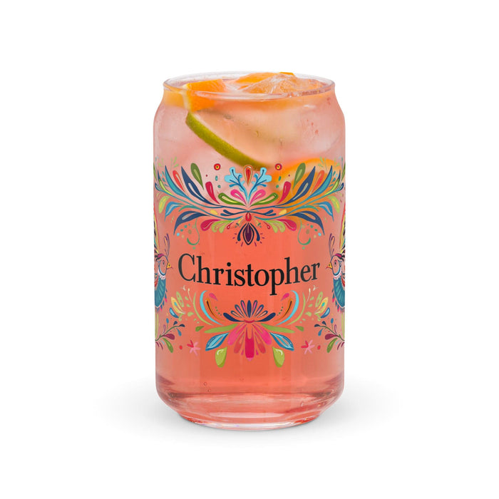 Christopher Exclusive Name Art Piece Can-Shaped Glass Home Office Work Mexican Spanish Pride Gift Cup One-Of-A-Kind Calligraphy Glass | C2 Mexicada