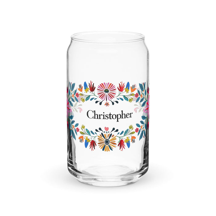 Christopher Exclusive Name Art Piece Can-Shaped Glass Home Office Work Mexican Spanish Pride Gift Cup One-Of-A-Kind Calligraphy Glass | C20 Mexicada 16 oz