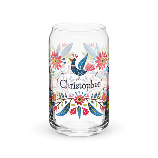 Christopher Exclusive Name Art Piece Can-Shaped Glass Home Office Work Mexican Spanish Pride Gift Cup One-Of-A-Kind Calligraphy Glass | C21 Mexicada 16 oz