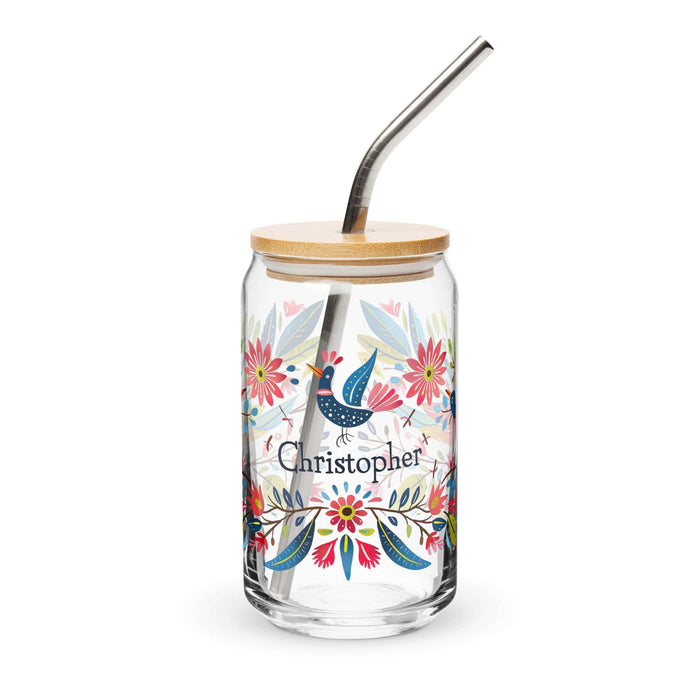 Christopher Exclusive Name Art Piece Can-Shaped Glass Home Office Work Mexican Spanish Pride Gift Cup One-Of-A-Kind Calligraphy Glass | C21 Mexicada 16 oz With Lid & Straw