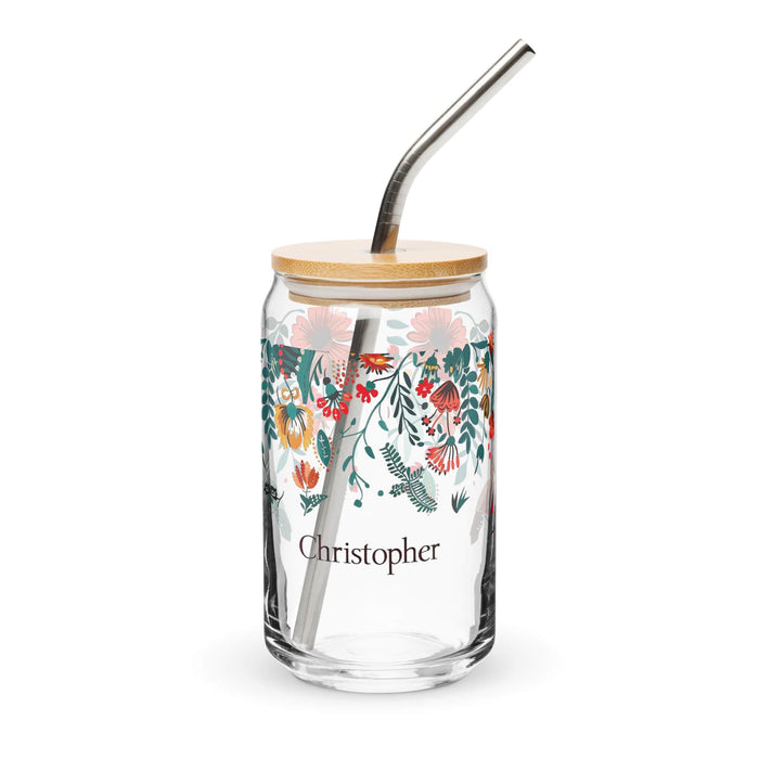 Christopher Exclusive Name Art Piece Can-Shaped Glass Home Office Work Mexican Spanish Pride Gift Cup One-Of-A-Kind Calligraphy Glass | C23 Mexicada 16 oz With Lid & Straw