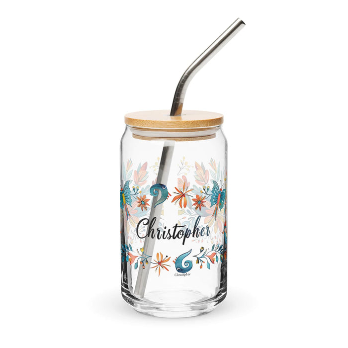 Christopher Exclusive Name Art Piece Can-Shaped Glass Home Office Work Mexican Spanish Pride Gift Cup One-Of-A-Kind Calligraphy Glass | C25 Mexicada 16 oz With Lid & Straw