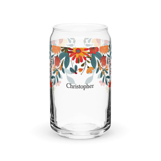 Christopher Exclusive Name Art Piece Can-Shaped Glass Home Office Work Mexican Spanish Pride Gift Cup One-Of-A-Kind Calligraphy Glass | C4 Mexicada 16 oz