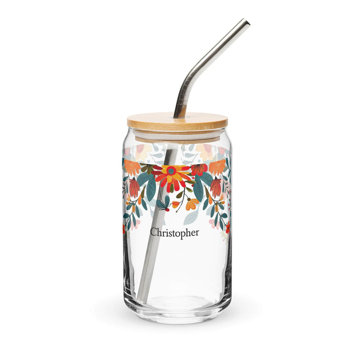 Christopher Exclusive Name Art Piece Can-Shaped Glass Home Office Work Mexican Spanish Pride Gift Cup One-Of-A-Kind Calligraphy Glass | C4 Mexicada 16 oz With Lid & Straw