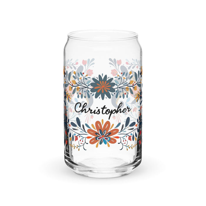 Christopher Exclusive Name Art Piece Can-Shaped Glass Home Office Work Mexican Spanish Pride Gift Cup One-Of-A-Kind Calligraphy Glass | C9 Mexicada 16 oz