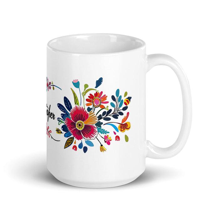 Christopher Exclusive Name Art Piece Home Office Work Coffee Mug Mexican Spanish Pride Gift Cup One-Of-A-Kind Calligraphy White Glossy Mug | C1 Mexicada 15 oz