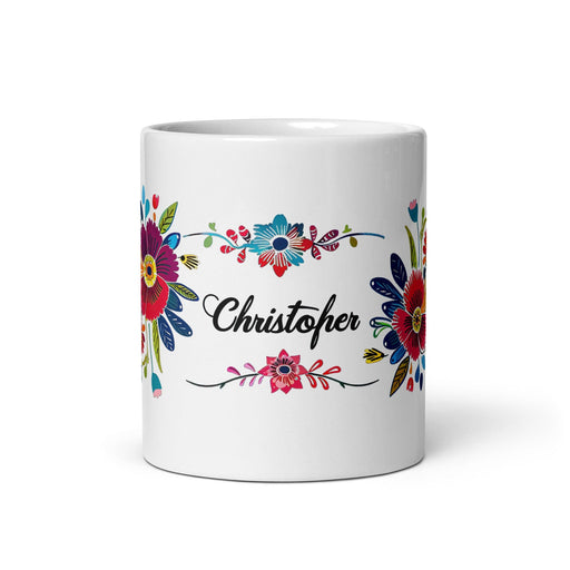 Christopher Exclusive Name Art Piece Home Office Work Coffee Mug Mexican Spanish Pride Gift Cup One-Of-A-Kind Calligraphy White Glossy Mug | C1 Mexicada