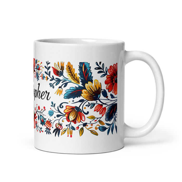 Christopher Exclusive Name Art Piece Home Office Work Coffee Mug Mexican Spanish Pride Gift Cup One-Of-A-Kind Calligraphy White Glossy Mug | C10 Mexicada 11 oz