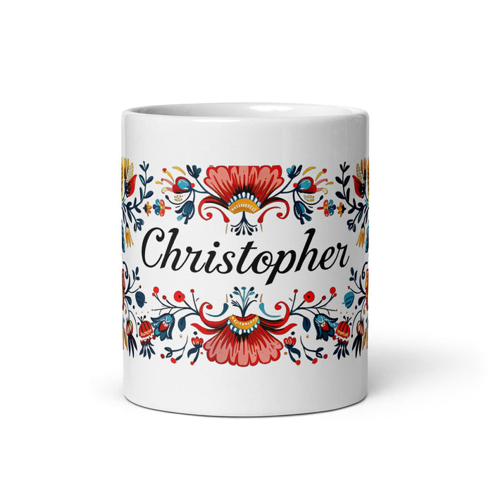 Christopher Exclusive Name Art Piece Home Office Work Coffee Mug Mexican Spanish Pride Gift Cup One-Of-A-Kind Calligraphy White Glossy Mug | C10 Mexicada