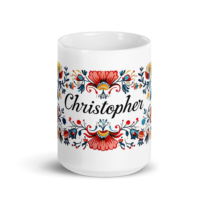 Christopher Exclusive Name Art Piece Home Office Work Coffee Mug Mexican Spanish Pride Gift Cup One-Of-A-Kind Calligraphy White Glossy Mug | C10 Mexicada