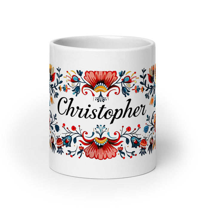 Christopher Exclusive Name Art Piece Home Office Work Coffee Mug Mexican Spanish Pride Gift Cup One-Of-A-Kind Calligraphy White Glossy Mug | C10 Mexicada