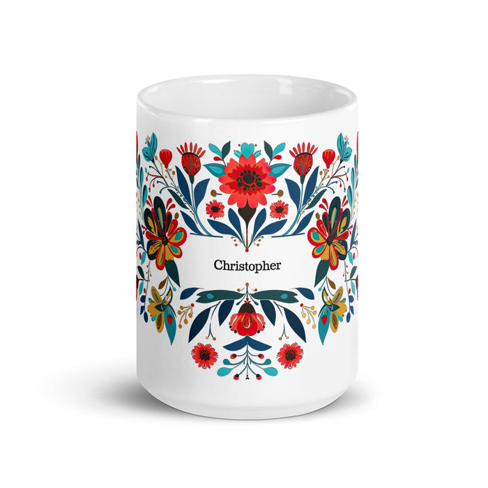 Christopher Exclusive Name Art Piece Home Office Work Coffee Mug Mexican Spanish Pride Gift Cup One-Of-A-Kind Calligraphy White Glossy Mug | C13 Mexicada