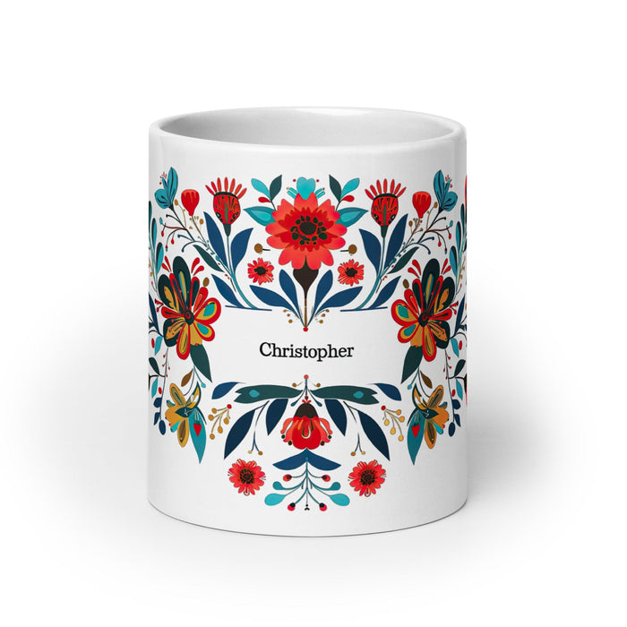 Christopher Exclusive Name Art Piece Home Office Work Coffee Mug Mexican Spanish Pride Gift Cup One-Of-A-Kind Calligraphy White Glossy Mug | C13 Mexicada