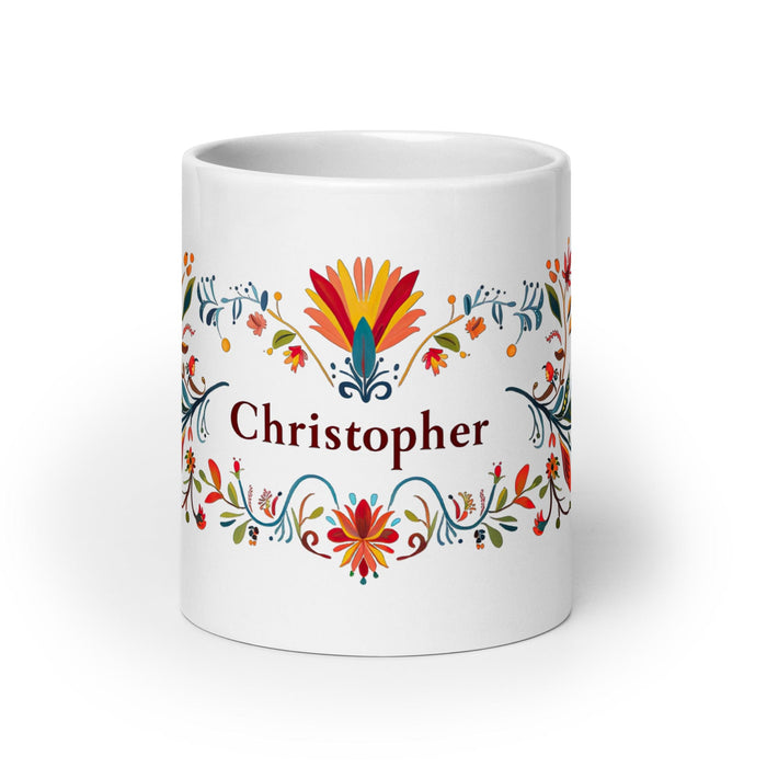 Christopher Exclusive Name Art Piece Home Office Work Coffee Mug Mexican Spanish Pride Gift Cup One-Of-A-Kind Calligraphy White Glossy Mug | C15 Mexicada