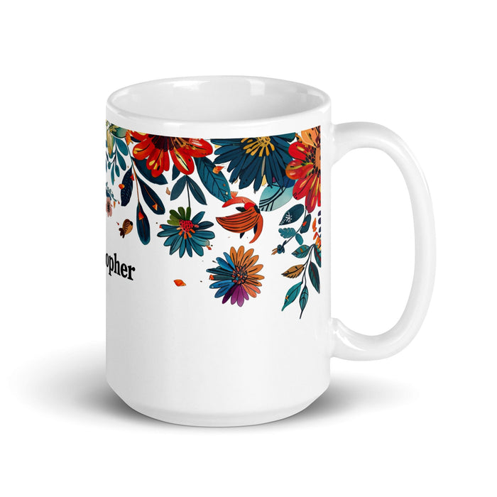 Christopher Exclusive Name Art Piece Home Office Work Coffee Mug Mexican Spanish Pride Gift Cup One-Of-A-Kind Calligraphy White Glossy Mug | C16 Mexicada 15 oz