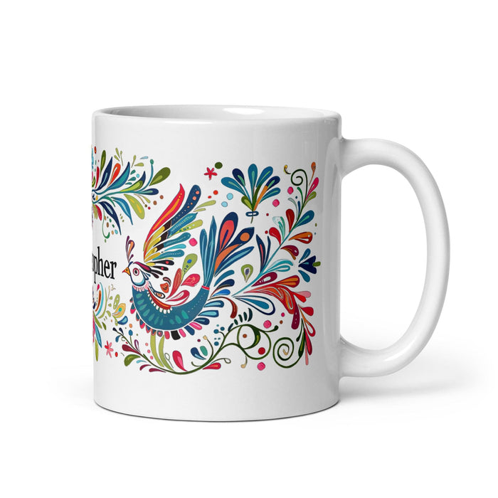 Christopher Exclusive Name Art Piece Home Office Work Coffee Mug Mexican Spanish Pride Gift Cup One-Of-A-Kind Calligraphy White Glossy Mug | C2 Mexicada 11 oz