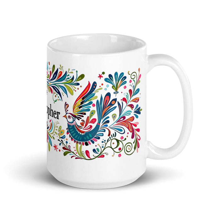 Christopher Exclusive Name Art Piece Home Office Work Coffee Mug Mexican Spanish Pride Gift Cup One-Of-A-Kind Calligraphy White Glossy Mug | C2 Mexicada 15 oz