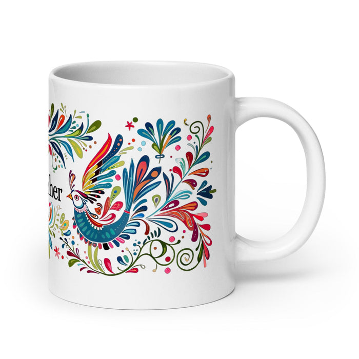 Christopher Exclusive Name Art Piece Home Office Work Coffee Mug Mexican Spanish Pride Gift Cup One-Of-A-Kind Calligraphy White Glossy Mug | C2 Mexicada 20 oz