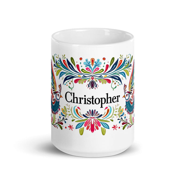 Christopher Exclusive Name Art Piece Home Office Work Coffee Mug Mexican Spanish Pride Gift Cup One-Of-A-Kind Calligraphy White Glossy Mug | C2 Mexicada