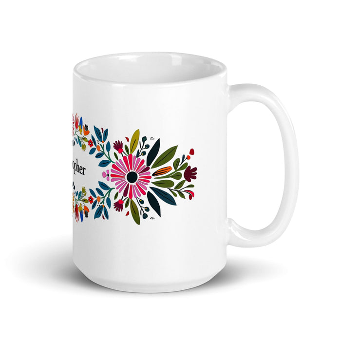 Christopher Exclusive Name Art Piece Home Office Work Coffee Mug Mexican Spanish Pride Gift Cup One-Of-A-Kind Calligraphy White Glossy Mug | C20 Mexicada 15 oz