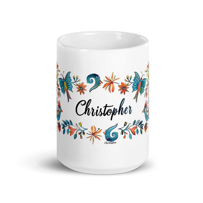 Christopher Exclusive Name Art Piece Home Office Work Coffee Mug Mexican Spanish Pride Gift Cup One-Of-A-Kind Calligraphy White Glossy Mug | C25 Mexicada