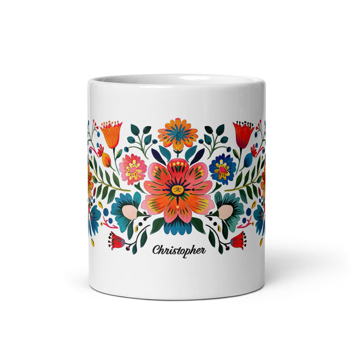 Christopher Exclusive Name Art Piece Home Office Work Coffee Mug Mexican Spanish Pride Gift Cup One-Of-A-Kind Calligraphy White Glossy Mug | C3 Mexicada