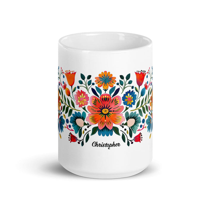 Christopher Exclusive Name Art Piece Home Office Work Coffee Mug Mexican Spanish Pride Gift Cup One-Of-A-Kind Calligraphy White Glossy Mug | C3 Mexicada