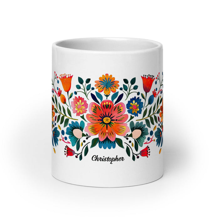 Christopher Exclusive Name Art Piece Home Office Work Coffee Mug Mexican Spanish Pride Gift Cup One-Of-A-Kind Calligraphy White Glossy Mug | C3 Mexicada