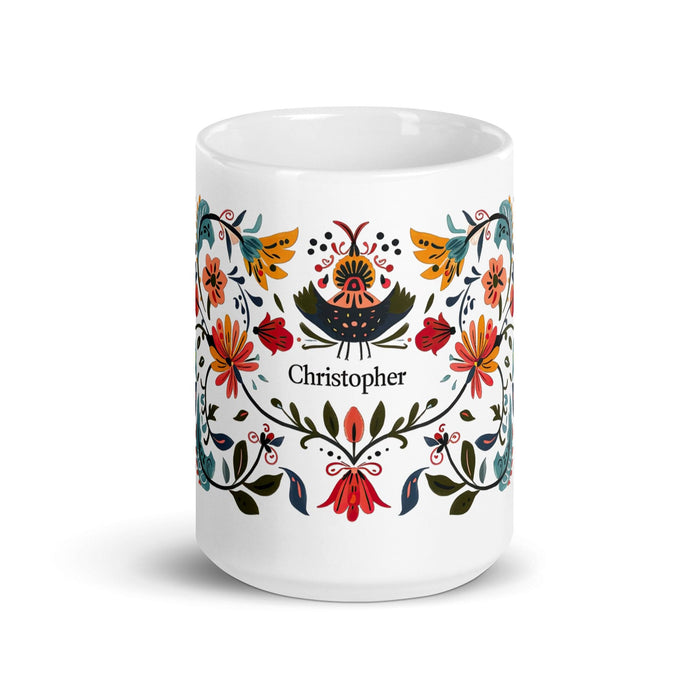 Christopher Exclusive Name Art Piece Home Office Work Coffee Mug Mexican Spanish Pride Gift Cup One-Of-A-Kind Calligraphy White Glossy Mug | C7 Mexicada