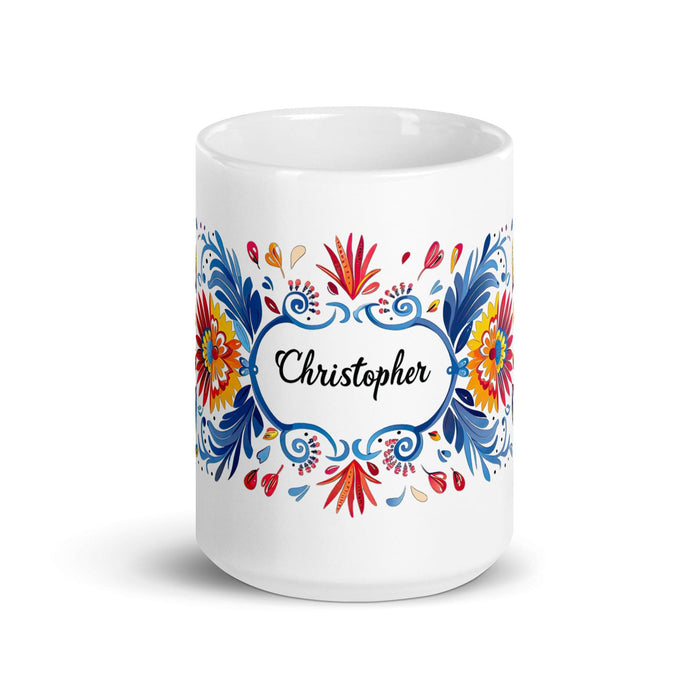 Christopher Exclusive Name Art Piece Home Office Work Coffee Mug Mexican Spanish Pride Gift Cup One-Of-A-Kind Calligraphy White Glossy Mug | C8 Mexicada