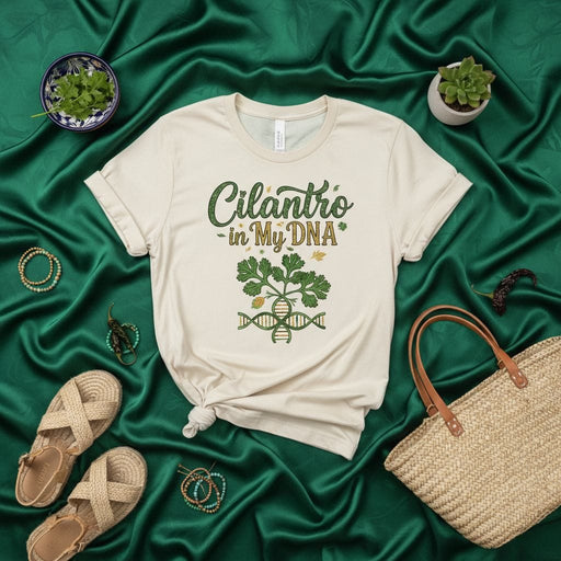 Cilantro In My DNA T-Shirt, Funny Coriander Herb Lover Foodie Tee, Unisex Graphic Shirt for Mexican Food Fans, Unique Gift for Cook or Chef Mexicada