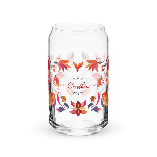 Cinthia Exclusive Name Art Piece Can-Shaped Glass Home Office Work Mexican Spanish Pride Gift Cup One-Of-A-Kind Calligraphy Glass | C14 Mexicada 16 oz