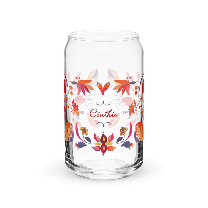 Cinthia Exclusive Name Art Piece Can-Shaped Glass Home Office Work Mexican Spanish Pride Gift Cup One-Of-A-Kind Calligraphy Glass | C14 Mexicada 16 oz