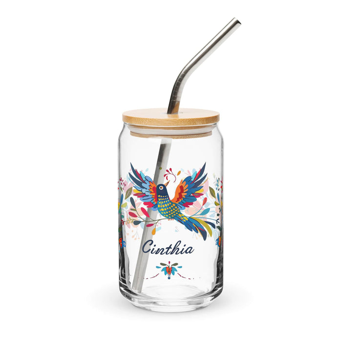 Cinthia Exclusive Name Art Piece Can-Shaped Glass Home Office Work Mexican Spanish Pride Gift Cup One-Of-A-Kind Calligraphy Glass | C16 Mexicada 16 oz With Lid & Straw