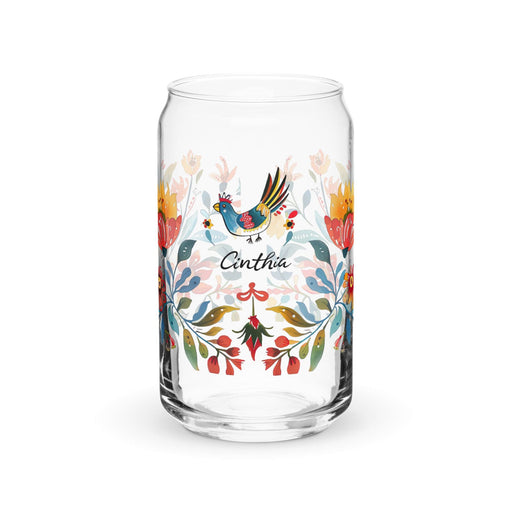 Cinthia Exclusive Name Art Piece Can-Shaped Glass Home Office Work Mexican Spanish Pride Gift Cup One-Of-A-Kind Calligraphy Glass | C17 Mexicada 16 oz