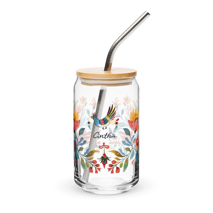 Cinthia Exclusive Name Art Piece Can-Shaped Glass Home Office Work Mexican Spanish Pride Gift Cup One-Of-A-Kind Calligraphy Glass | C17 Mexicada 16 oz With Lid & Straw