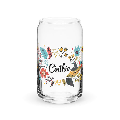 Cinthia Exclusive Name Art Piece Can-Shaped Glass Home Office Work Mexican Spanish Pride Gift Cup One-Of-A-Kind Calligraphy Glass | C18 Mexicada 16 oz