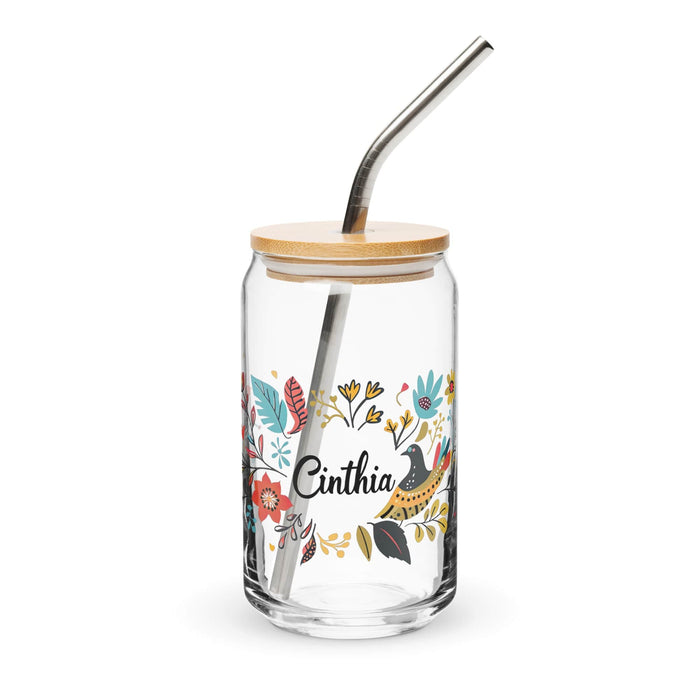 Cinthia Exclusive Name Art Piece Can-Shaped Glass Home Office Work Mexican Spanish Pride Gift Cup One-Of-A-Kind Calligraphy Glass | C18 Mexicada 16 oz With Lid & Straw