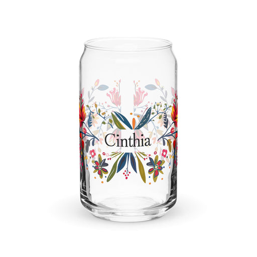 Cinthia Exclusive Name Art Piece Can-Shaped Glass Home Office Work Mexican Spanish Pride Gift Cup One-Of-A-Kind Calligraphy Glass | C19 Mexicada 16 oz