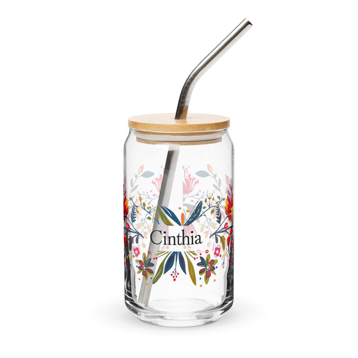 Cinthia Exclusive Name Art Piece Can-Shaped Glass Home Office Work Mexican Spanish Pride Gift Cup One-Of-A-Kind Calligraphy Glass | C19 Mexicada 16 oz With Lid & Straw