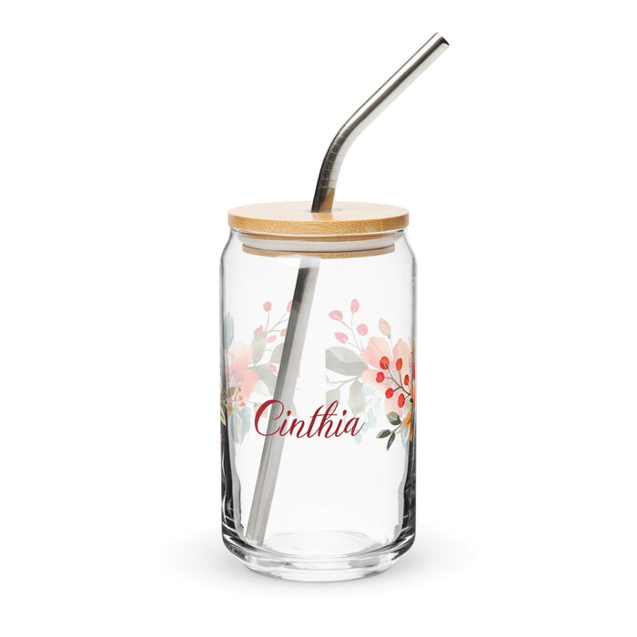 Cinthia Exclusive Name Art Piece Can-Shaped Glass Home Office Work Mexican Spanish Pride Gift Cup One-Of-A-Kind Calligraphy Glass | C2 Mexicada 16 oz With Lid & Straw