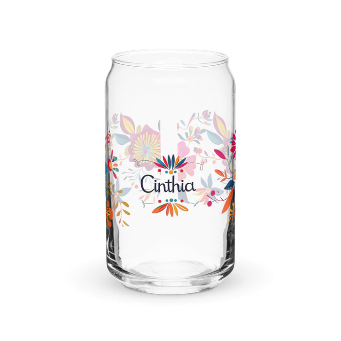 Cinthia Exclusive Name Art Piece Can-Shaped Glass Home Office Work Mexican Spanish Pride Gift Cup One-Of-A-Kind Calligraphy Glass | C20 Mexicada 16 oz