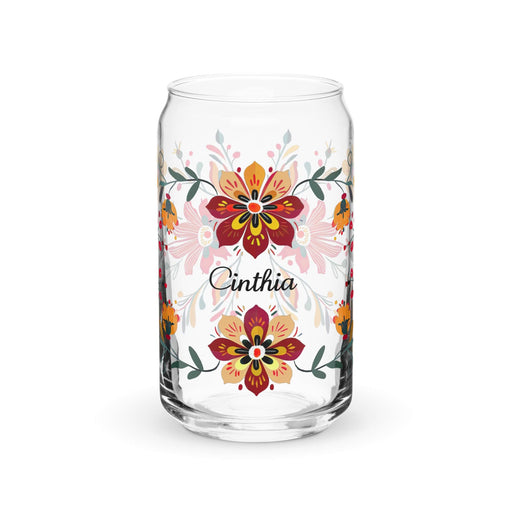 Cinthia Exclusive Name Art Piece Can-Shaped Glass Home Office Work Mexican Spanish Pride Gift Cup One-Of-A-Kind Calligraphy Glass | C3 Mexicada 16 oz