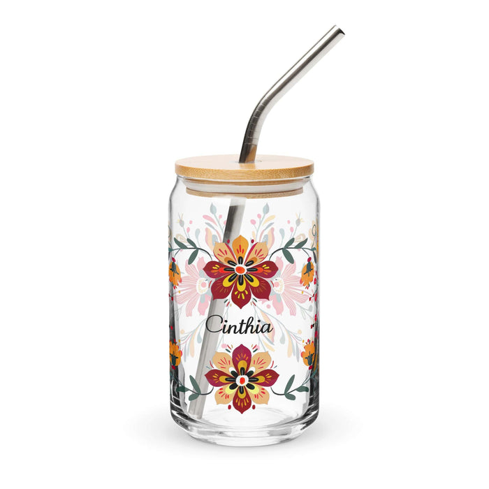 Cinthia Exclusive Name Art Piece Can-Shaped Glass Home Office Work Mexican Spanish Pride Gift Cup One-Of-A-Kind Calligraphy Glass | C3 Mexicada 16 oz With Lid & Straw