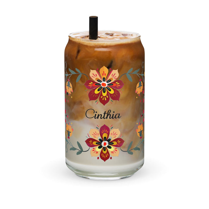 Cinthia Exclusive Name Art Piece Can-Shaped Glass Home Office Work Mexican Spanish Pride Gift Cup One-Of-A-Kind Calligraphy Glass | C3 Mexicada