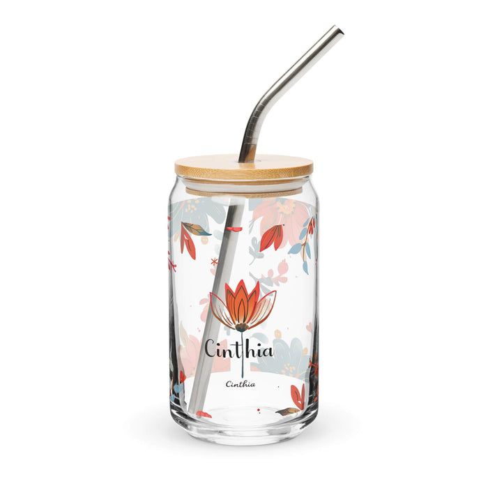 Cinthia Exclusive Name Art Piece Can-Shaped Glass Home Office Work Mexican Spanish Pride Gift Cup One-Of-A-Kind Calligraphy Glass | C7 Mexicada 16 oz With Lid & Straw