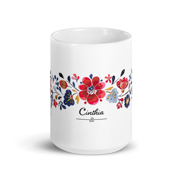 Cinthia Exclusive Name Art Piece Home Office Work Coffee Mug Mexican Spanish Pride Gift Cup One-Of-A-Kind Calligraphy White Glossy Mug | C1 Mexicada