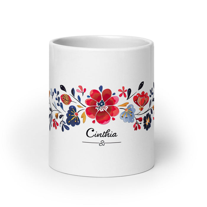 Cinthia Exclusive Name Art Piece Home Office Work Coffee Mug Mexican Spanish Pride Gift Cup One-Of-A-Kind Calligraphy White Glossy Mug | C1 Mexicada