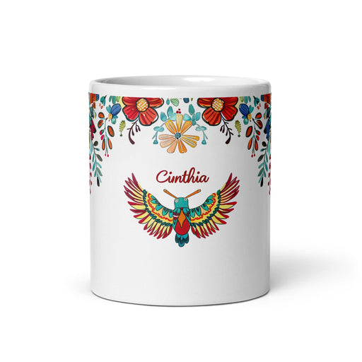 Cinthia Exclusive Name Art Piece Home Office Work Coffee Mug Mexican Spanish Pride Gift Cup One-Of-A-Kind Calligraphy White Glossy Mug | C11 Mexicada